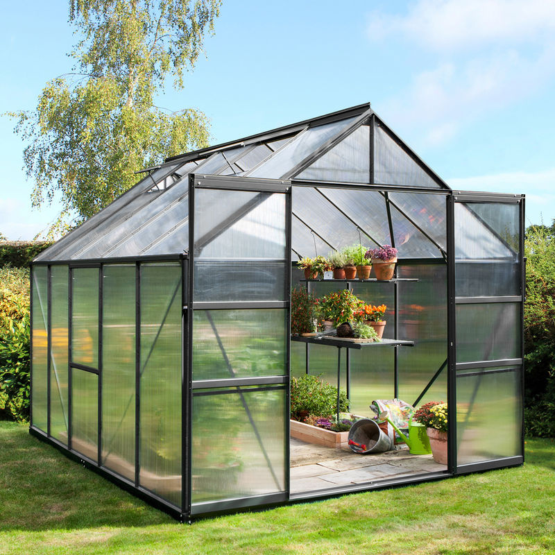 Vitavia Gewächshaus Meridian 2 8300 in Schwarz mit 6 mm Polycarbonat Hohlkammerplatten und Doppelschiebetür - Bild 3