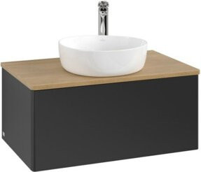 V&B Waschtischunterschrank Antao ohne Frontstruktur, Wandmontage, Eiche Honig und Blau Lackiert, B/T/H: 80 x 36 x 50 cm - Bild 1