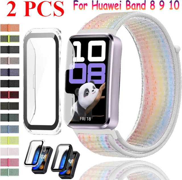 Huawei Uhrenarmband mit PC-Hülle und Glas, Nylon, Multicolor, Huawei Band 10 9 8 - Bild 1