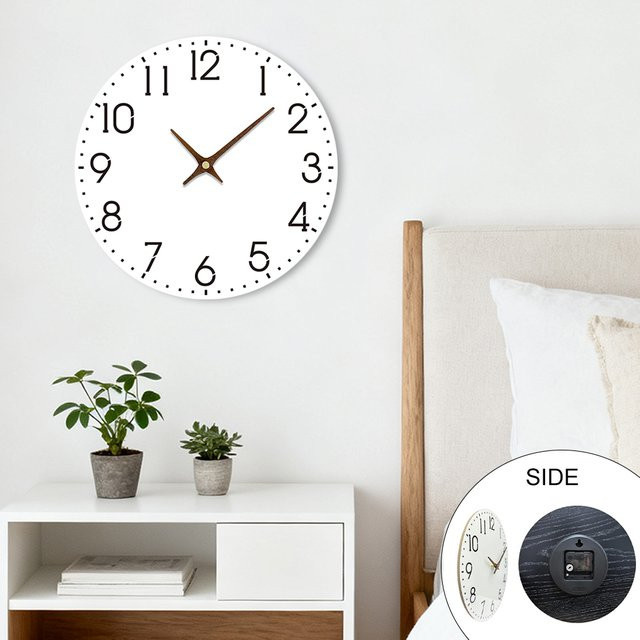 P.chuang Wanduhr aus Holz in Weiß, minimalistisches Design, geräuschloses Quarzwerk für Wohnzimmer und Schlafzimmer - Bild 1