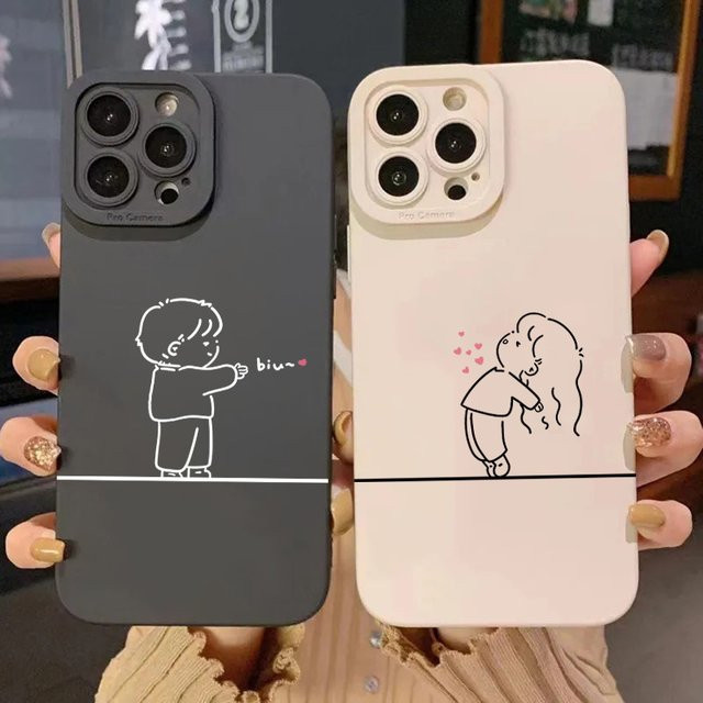 Silikon Handyhülle mit Paar-Muster für Apple iPhone Modelle in Schwarz - Bild 1