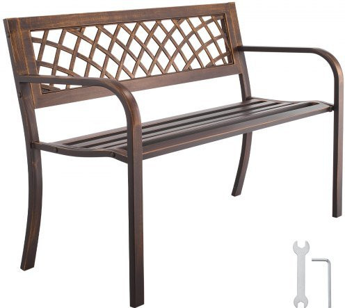 VEVOR Gartenbank mit Armlehnen aus Karbonstahl und PVC-Netzmuster, Schwarz oder Braun, Breite: 116 cm, Tiefe: 51 cm, Höhe: 76 cm - Bild 1