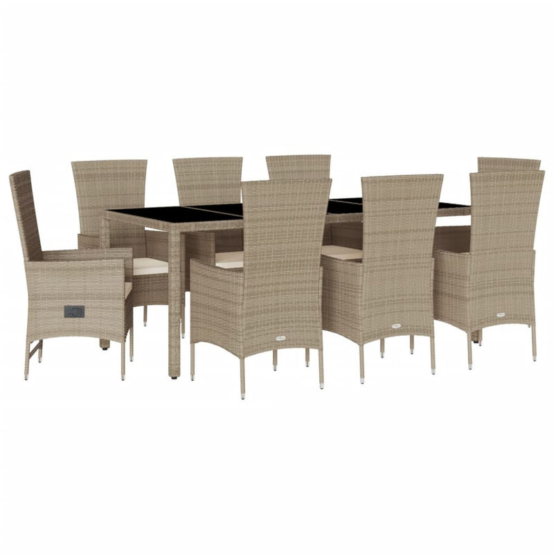 vidaXL 9-teilige Garten-Essgruppe aus Poly Rattan in Beige mit Kissen und Hartglas-Tischplatte - Bild 2