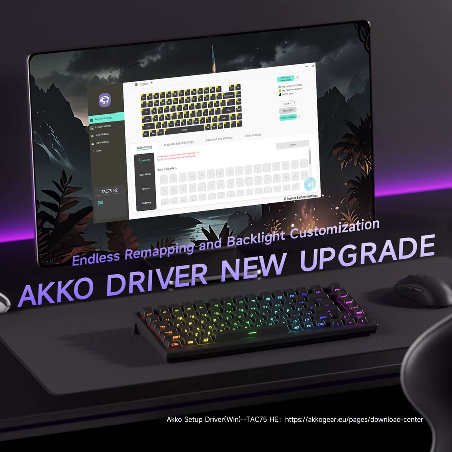 AKKO TAC75 HE Gaming-Tastatur 75 % mit Magnetschalter, Rapid Trigger 0,005 mm, 8K RGB Wired Esports Custom Keyboard, Schwarz - Bild 4