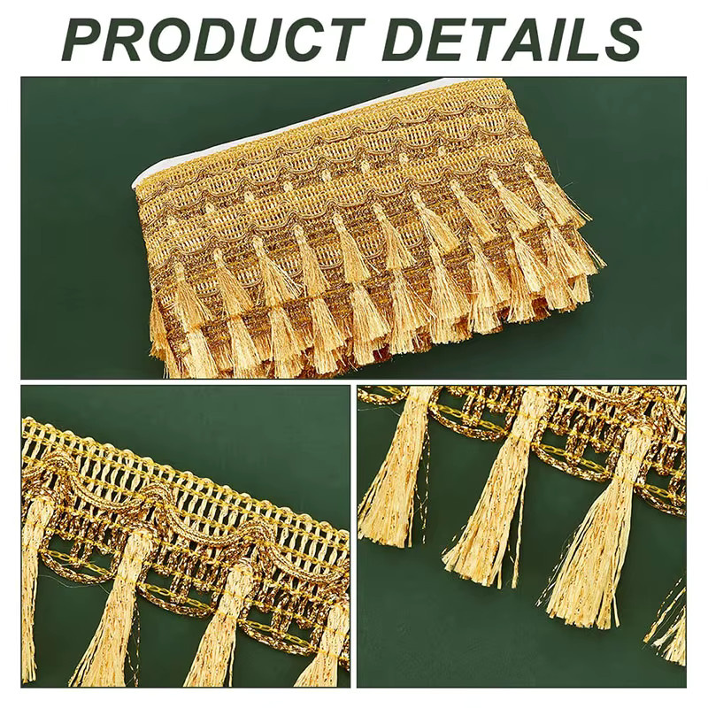 Fransen Quastenbesatz aus Polyester in Gold und Silber, 5 Yards Spitzenbesatz als Bastelband für Vorhänge und Kleidung - Bild 3