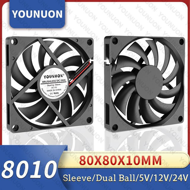 YOUNUON USB-Lüfter 8010, bürstenloser PC-Kühler für Computergehäuse, Schwarz, B/T/H: 8,0 x 8,0 x 1,0 cm - Bild 1