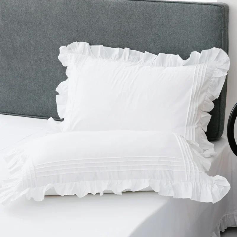 2er-Set Kissenbezüge von Yiran Furniture aus 100% Baumwolle in Weiß mit Lotusblatt-Design und Rüschen, B/H: 48 x 74 cm - Bild 2