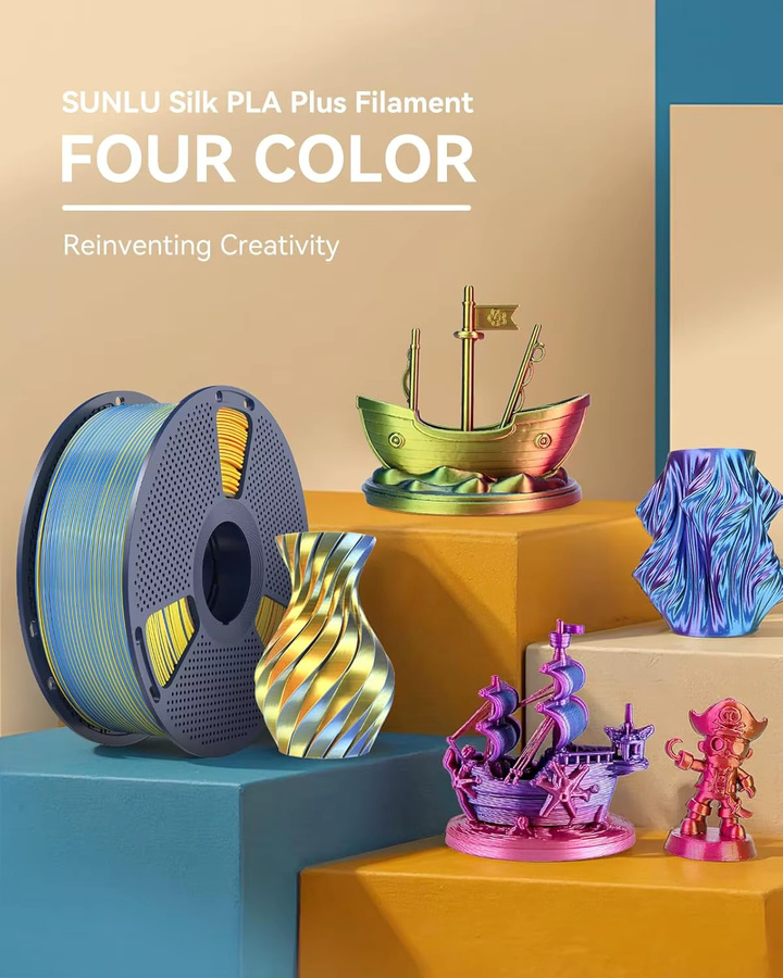 SUNLU Seiden-3D-Drucker Filament Multicolor, 1,75 mm, 4 Rollen à 1 kg (Gesamtgewicht 4 kg) - Bild 2