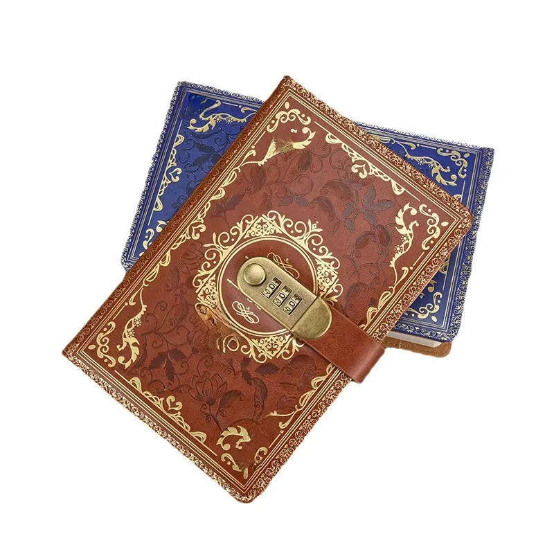 Daotshy Retro-Digital-Passwort-Notizbuch mit Zahlenschloss aus PU-Leder in Rot und Braun, A5 Tagebuch für Damen und Herren - Bild 4