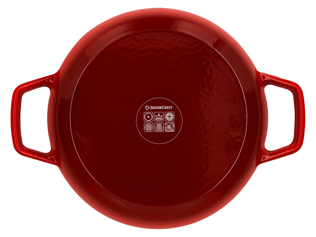 SILVERCREST Premium-Gusseisenbrottopf aus emailliertem Gusseisen, Rund, Rot, Durchmesser: 25,0 cm, Höhe: 17,5 cm - Bild 4