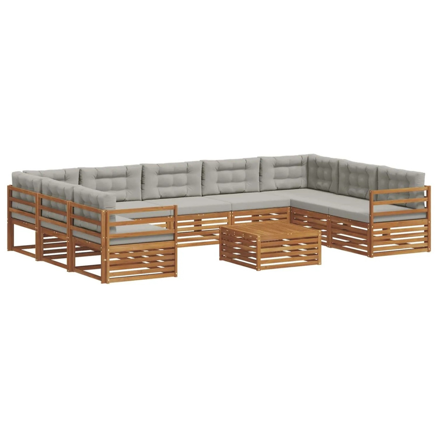 vidaXL Sofagarnitur 10-teilig aus Massivholz Akazie in Natur und Hellgrau mit Tisch und Polstern im U-Shape Design - Bild 2