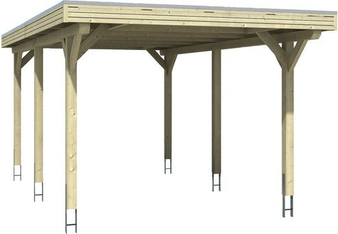 Skan Holz Einzelcarport Spessart Flachdach aus Fichten-Leimholz in Beige mit Aluminium-Dachplatten, B/T: 355 x 604 cm, Höhe: 243 cm - Bild 3