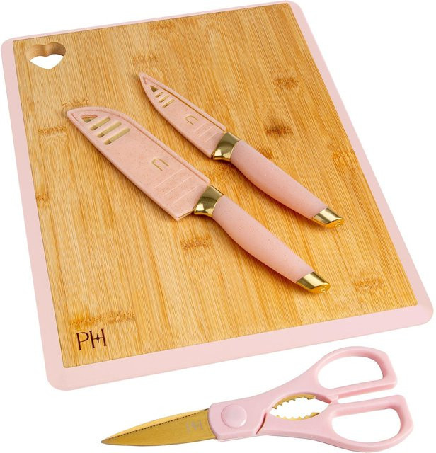 Paris Hilton Küchenhelfer-Set 6-teilig in Pink und Gold mit Messern, Schere und Schneidebrett - Bild 1