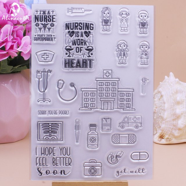 Alinacutle Silikon Stempel mit Arzt und Krankenhaus Motiven, transparent für Scrapbooking und Bastelarbeiten - Bild 1