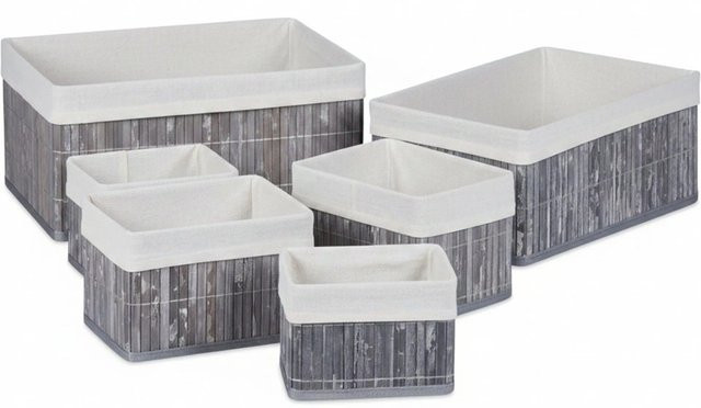 Relaxdays Aufbewahrungskorb aus Bambus in Grau, 6er Set, B/T/H: 35 x 17 x 25 cm - Bild 1
