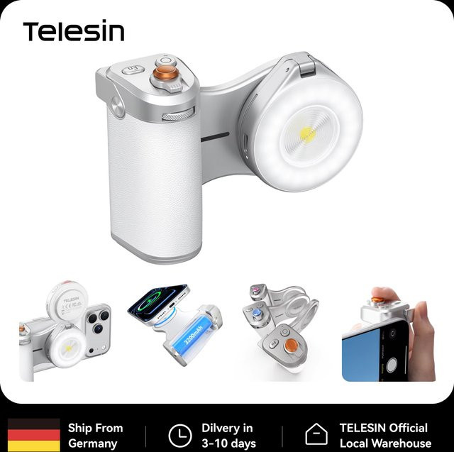 TELESIN Magnetischer Handy-Kamera-Handgriff mit 3200mAh Powerbank und kabelloser Ladefunktion für iPhone und Android - Bild 1