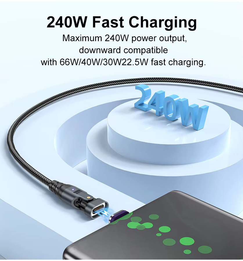 TelDaykemei 240W 5A Magnetisches USB-C Schnellladegerät mit Magnet-Adapter und Ladekabel in Schwarz - Bild 3