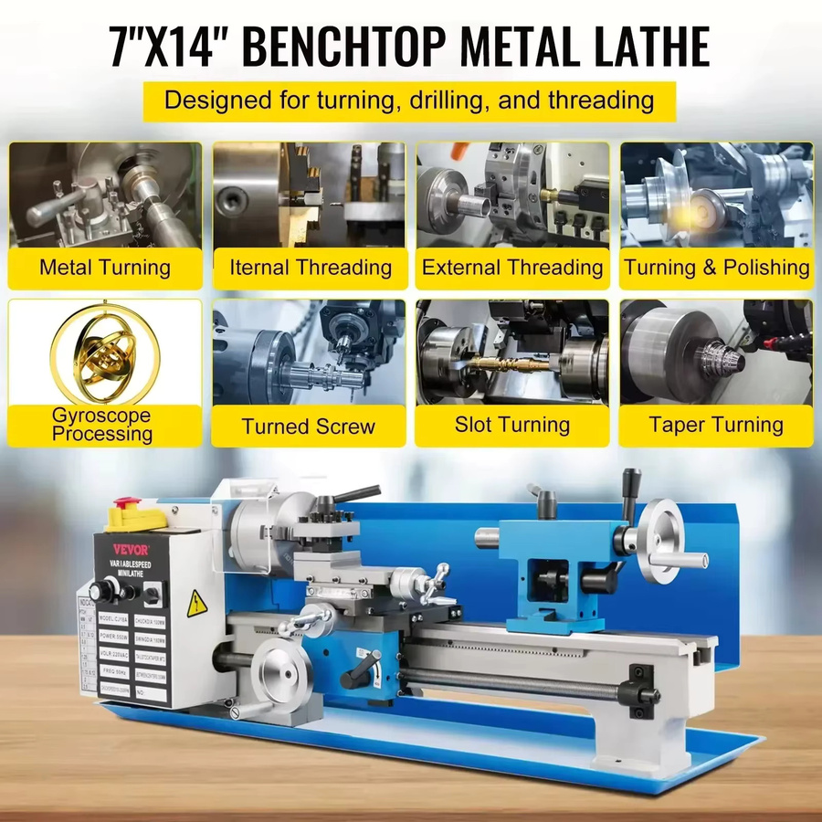 VEVOR Mini-Metalldrehmaschine mit 550W Leistung und 4-Zoll-Backenfutter für hochpräzises Gewindeschneiden - Bild 1
