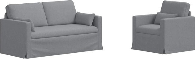 vidaXL 2-teiliges Sofa Hellgrau mit Stoffbezug und Metallrahmen B/T/H: 158 x 78 x 80 cm und 78 x 78 x 80 cm - Bild 1