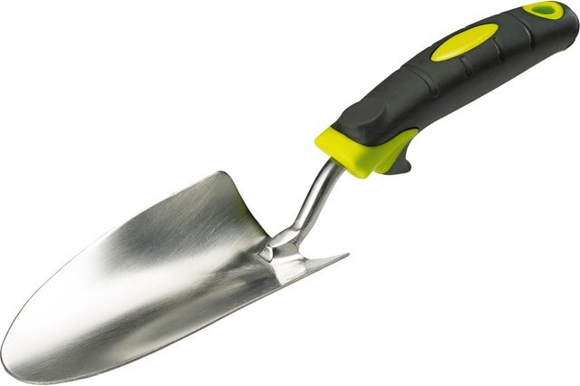 Blumenkelle aus Edelstahl in Silber mit ergonomischem Kunststoffgriff und Aufhängeöse - Bild 1
