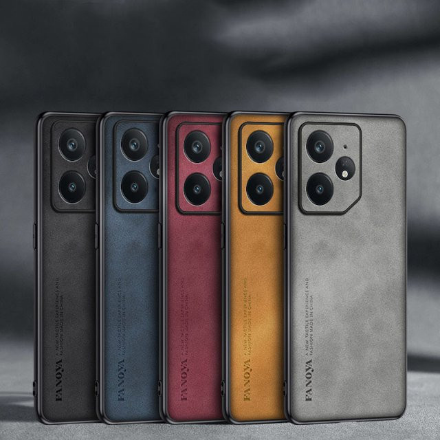 EUCAGR Luxus Handyhülle aus Schaffell und Leder mit Silikon-Stoßstange für Realme Neo 7, Realme 7S und Realme Neo7X in Braun - Bild 1