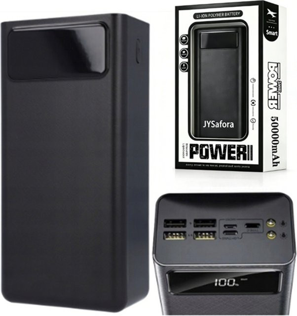 Powerbank mit 50000mAh Kapazität und Schnellladung, 4 USB-Anschlüsse und digitaler Anzeige, Schwarz - Bild 1