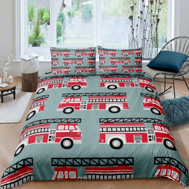 Bettwäsche-Set mit Feuerwehrauto-Muster für Kinder von Binchi Outdoor Product, Farbe Rot, B/H: 260 x 220 cm - Bild 1