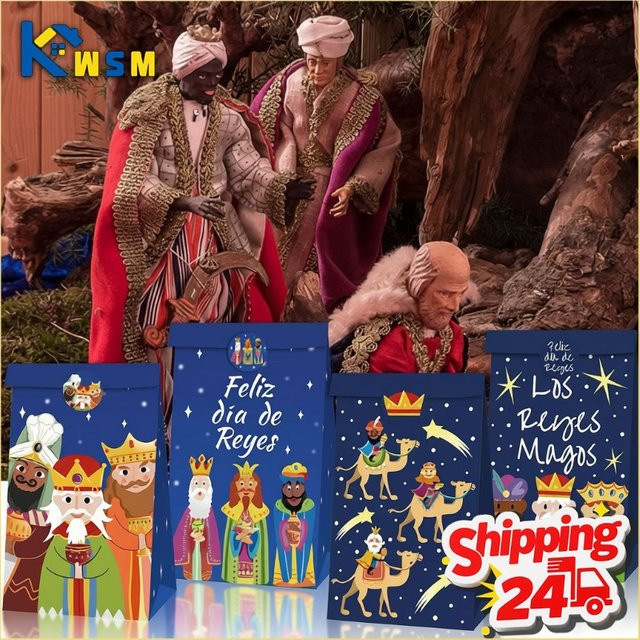 Weihnachtliche Goody-Taschen aus Kraftpapier mit Motiv der drei Könige für Kinder, mehrfarbig - Bild 1