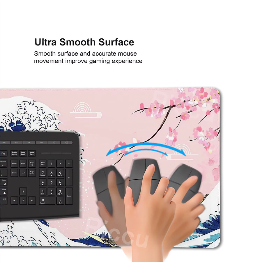 Riccu Pink Great Wave Kanagawa Mauspad XXL Schreibtischunterlage mit Sakura Motiv aus Gummi und Anti-Rutsch-Funktion - Bild 3
