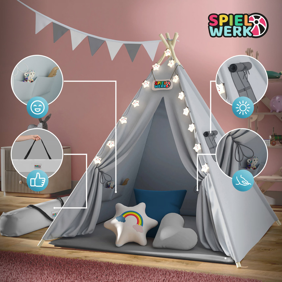 SPIELWERK Tipi Spielzelt Grau B/T/H: 160 x 130 x 130 cm - Bild 2