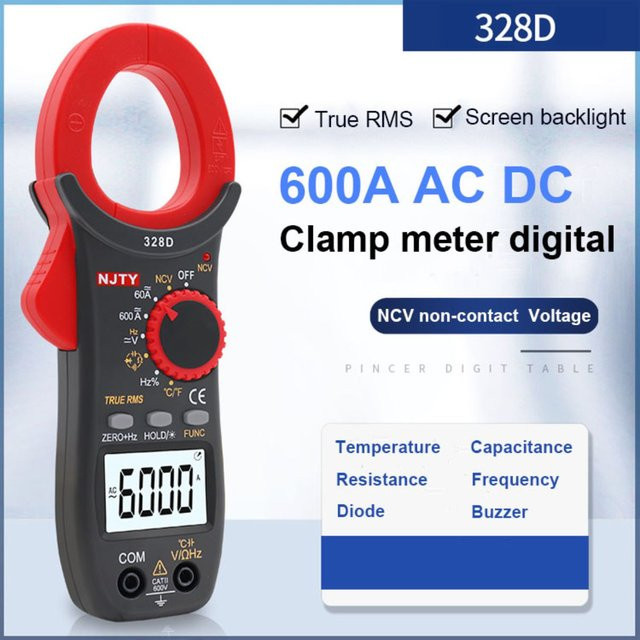 NJTY Digitales Multimeter Professioneller AC/DC Stromdetektor 600A 6000 Messungen in Rot - Bild 1