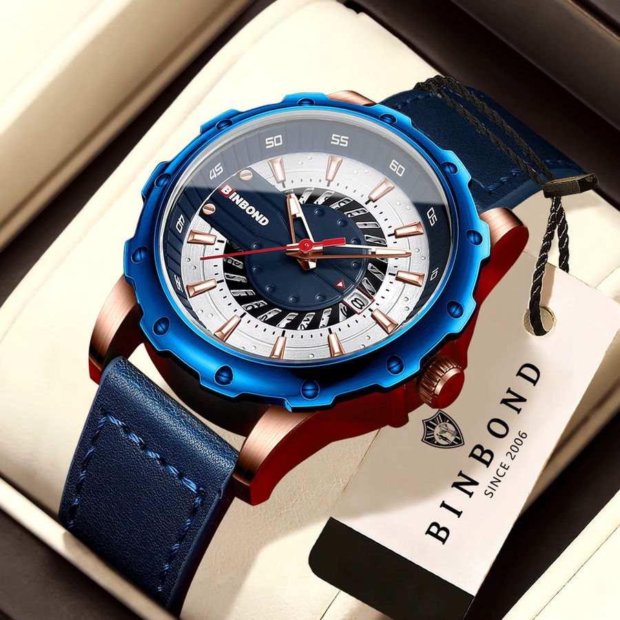 BINBOND Armbanduhr Quarz, Leder, Bicolor, Herren - Bild 2
