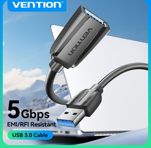 Vention USB 3.0 Verlängerungskabel Stecker auf Buchse in Schwarz für PC Laptop TV und Konsole - Bild 1