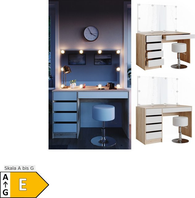 Vicco Schminktisch Sherry mit LED Spiegel Kommode und Hocker in Weiß und Sonoma - Bild 1
