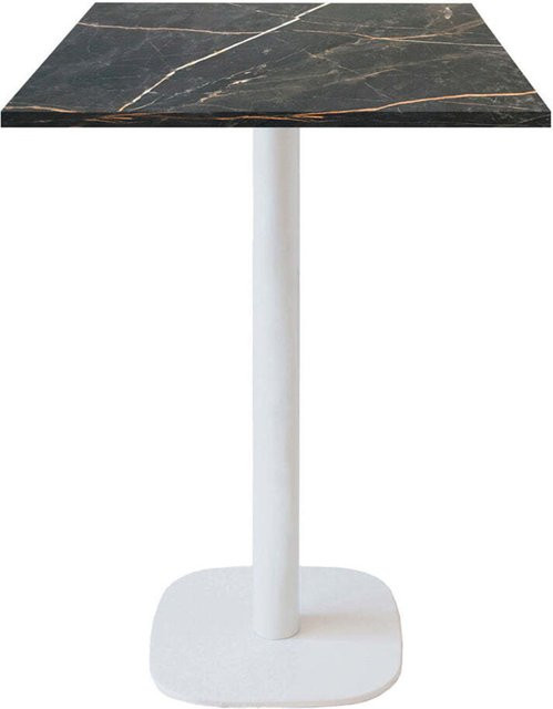 RestooTab Stehtisch Round quadratisch mit Stein-Dekor, B/T/H: 60 x 60 x 113 cm, Platte schwarz, Gestell weiß - Bild 1