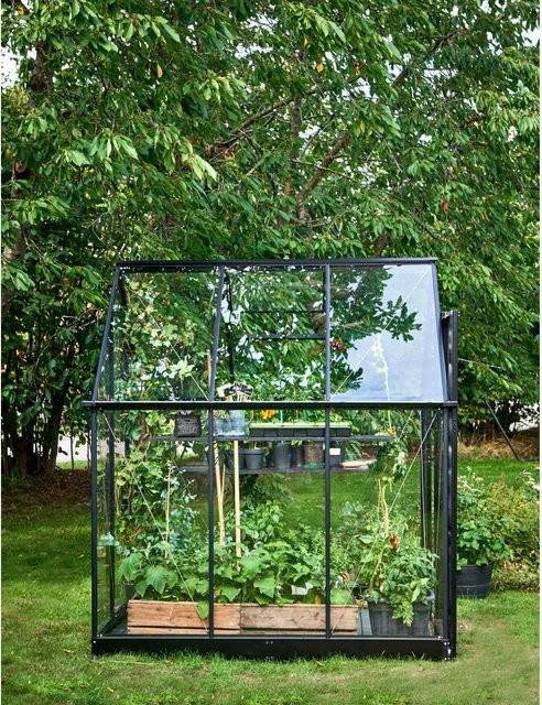 Halls Gewächshaus Qube 6 in Schwarz mit Sicherheitsglas und Satteldach, 3,9 m² - Bild 1