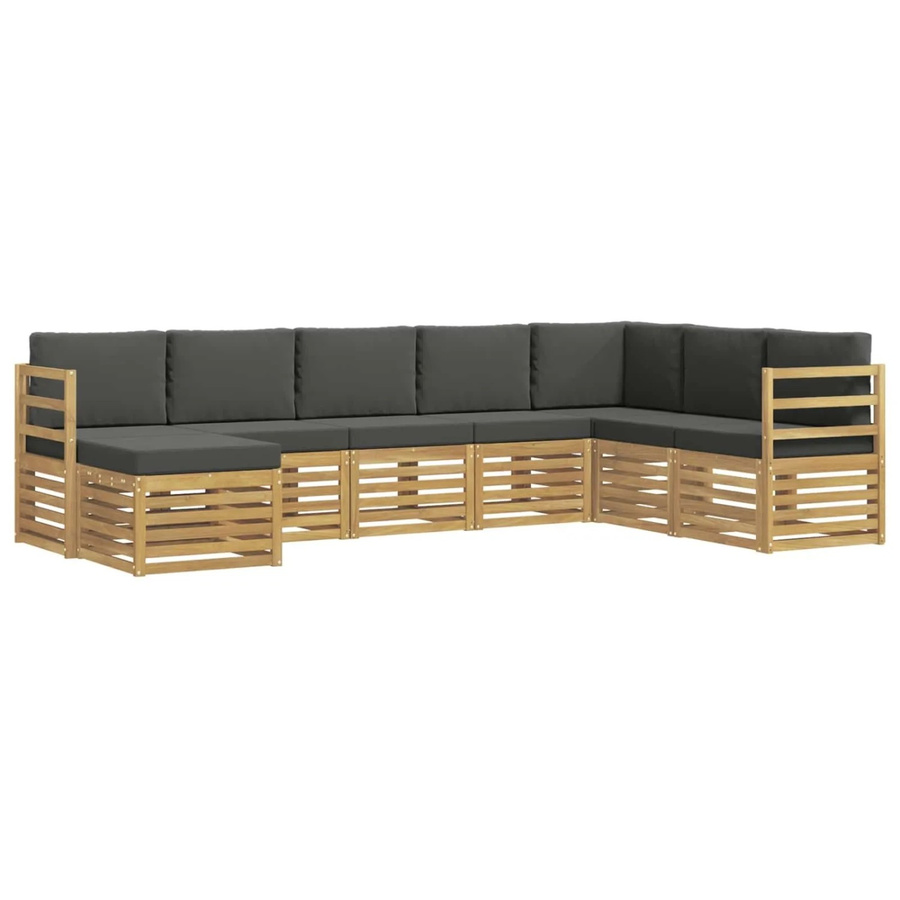 vidaXL Outdoor-Sofagarnitur 8-teilig in L-Form aus Akazienholz mit Polstern in Weiß und Anthrazit - Bild 2