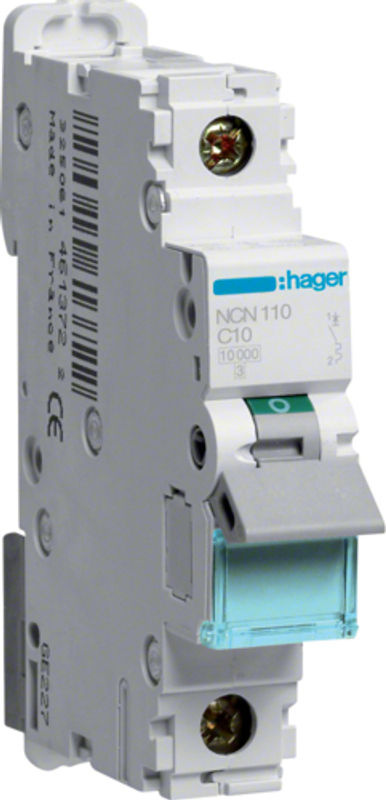Hager NCN110 Leitungsschutzschalter 1-polig 10A 400V C-Charakteristik Weiß B/T/H: 1,75 x 7,0 x 8,3 cm - Bild 2
