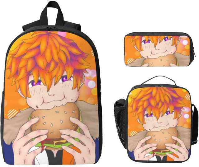 Obey Me Beelzebub Rucksack Set für Jungen und Mädchen, 3-teilig mit isolierter Tasche und Federmäppchen, Multicolour - Bild 1