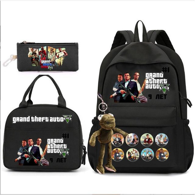 3-teiliges Schulrucksack-Set in Schwarz aus Oxford-Stoff mit Schultasche und Federmäppchen - Bild 1