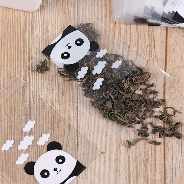100 Stück transparente Papiertüten mit Panda-Muster aus Kunststoff für Gebäck, Kekse und Party-Geschenke - Bild 1