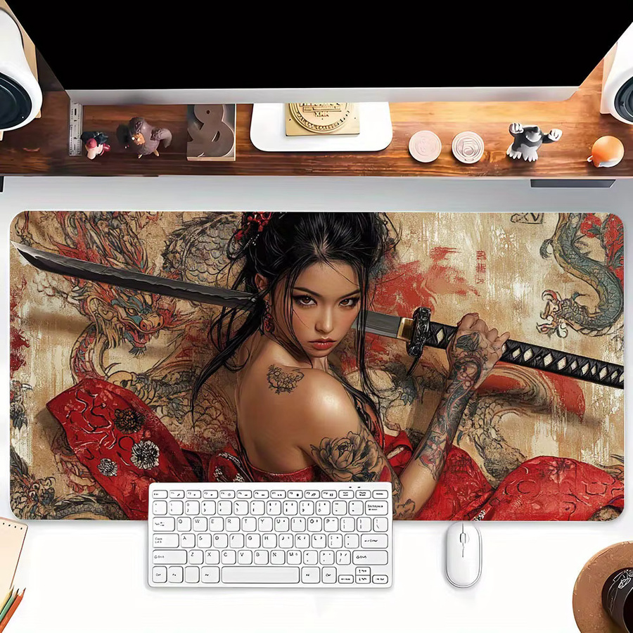 Japanisches Kimono-Anime-Mauspad mit rotem Drachen-Totem-Design und rutschfester Basis für Büro und Gaming - Bild 4