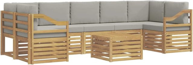 vidaXL Outdoor-Sofagarnitur 8-teilig aus Akazienholz mit Polstern in Weiß und Hellgrau - Bild 1