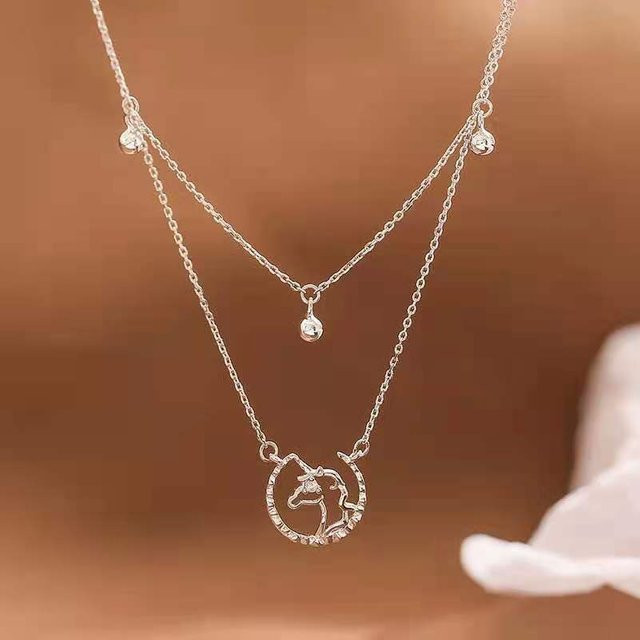 Halskette 925 Sterling Silber, Quaste, Zirkon, Einhorn Charm Anhänger, Damen - Bild 1