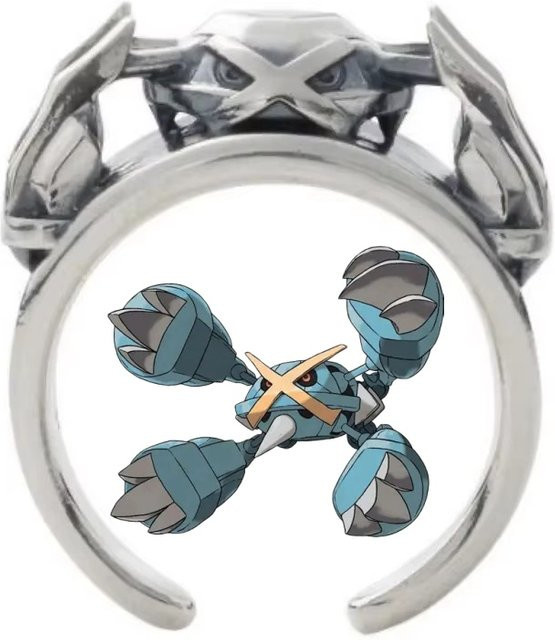Bandai 2D-Ring, Pokemon Dratini Gengar Litwick Metagross, Silber - Bild 1