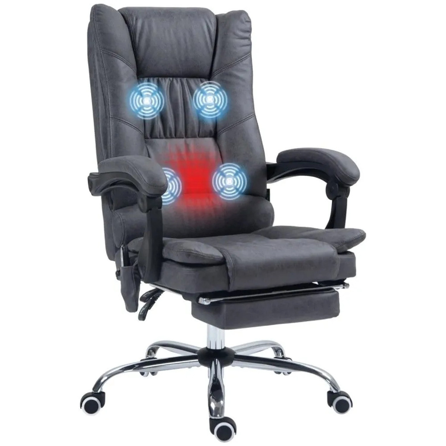 Vinsetto Massage-Bürostuhl mit Heizfunktion und Fußstütze in Grau aus Mikrofaser und Kunstleder, höhenverstellbar bis 119 cm - Bild 2