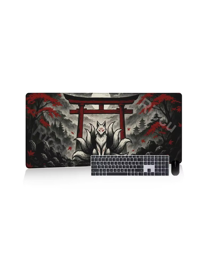 Riccu Gaming-Mausmatte mit Anime-Fuchs-Design in Schwarz-Rot, erweiterte Schreibtischunterlage für PC und Büro - Bild 7