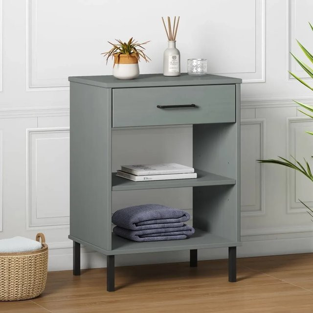 vidaXL Konsolenschrank OSLO im Industriestil aus massivem Kiefernholz und Metall, Grau, B/T/H: 70 x 35 x 35 cm - Bild 1