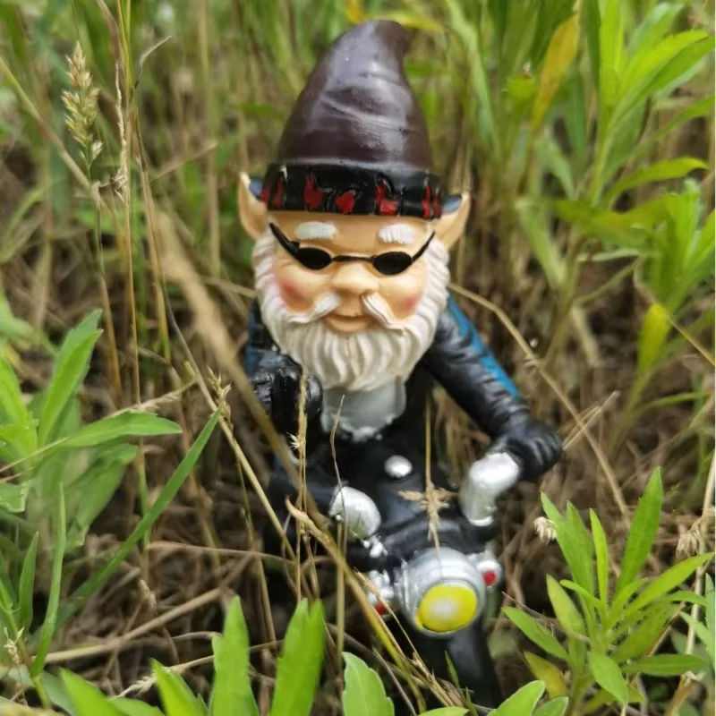 Bunter Gartenzwerg als Biker auf Motorrad aus Kunstharz als dekorative Gartenfigur - Bild 2