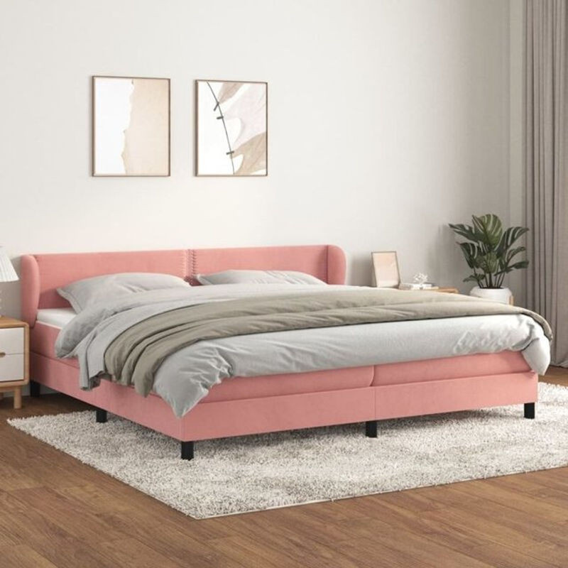 Vidaxl Boxspringbett mit Matratze in Rosa und Weiß aus Samt und Massivholz B/T/H: 200 x 200 x 78 cm - Bild 1